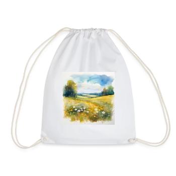 Serene Countryside Landscape with Wildflowers - Drawstring Bag - white - Front