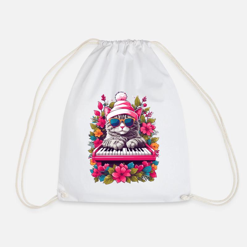 Chat mignon avec piano - Sac de sport léger - blanc