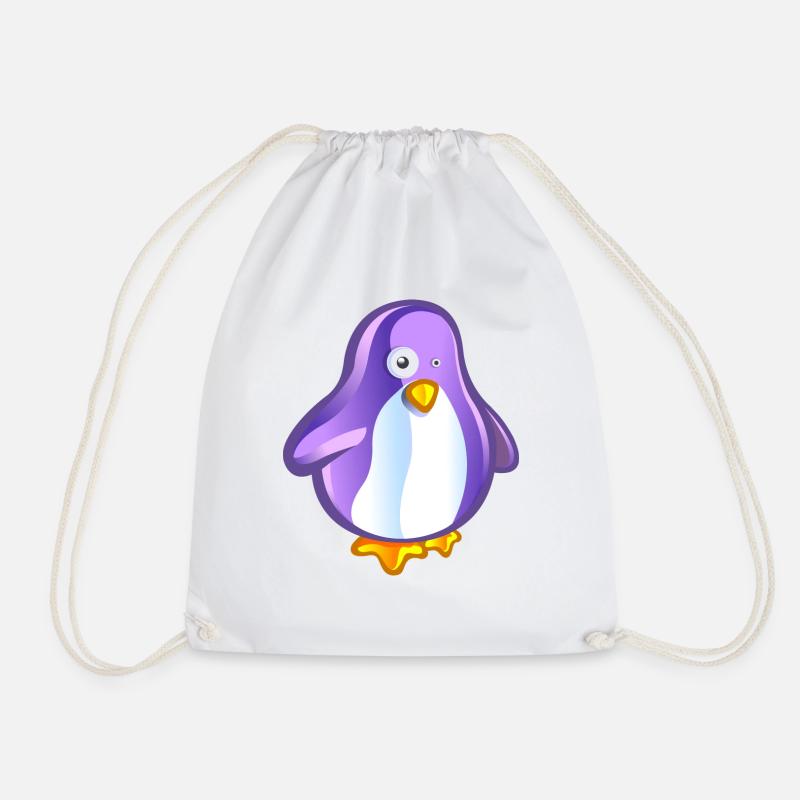 purple penguin - Drawstring Bag - white