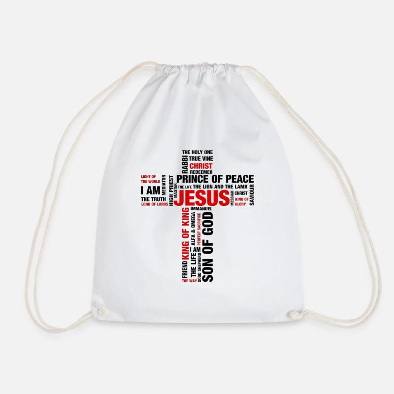 Jesus Names (cross shape) - Drawstring Bag - white
