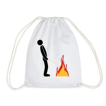 fire extinguish flames hot fire brigade logo in ste - Drawstring Bag - white - Front