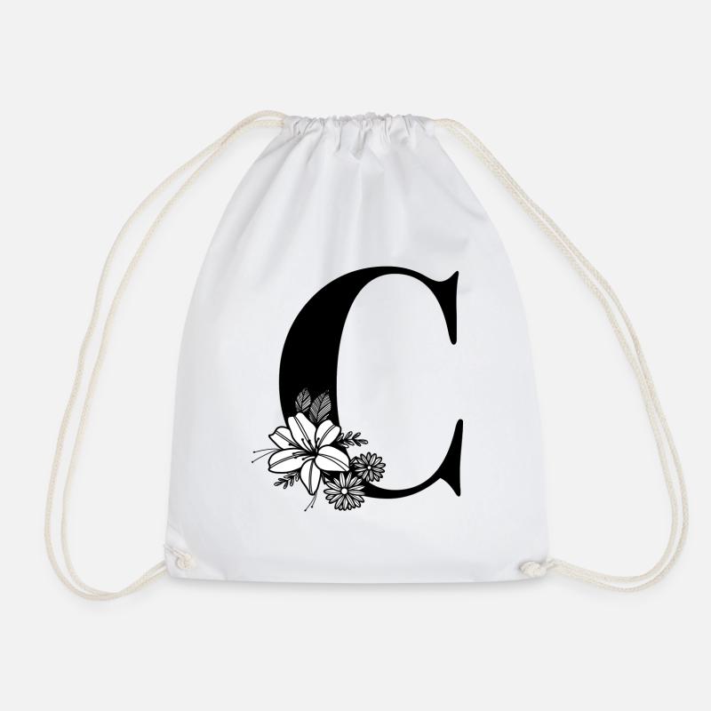 Letter C - Drawstring Bag - white