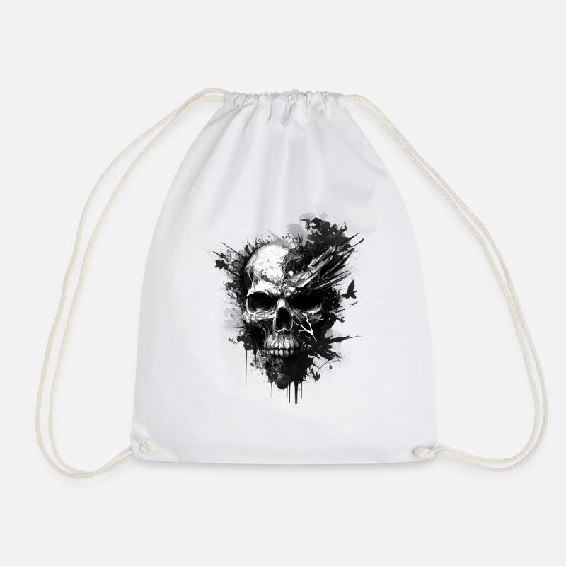 Black skull - Drawstring Bag - white