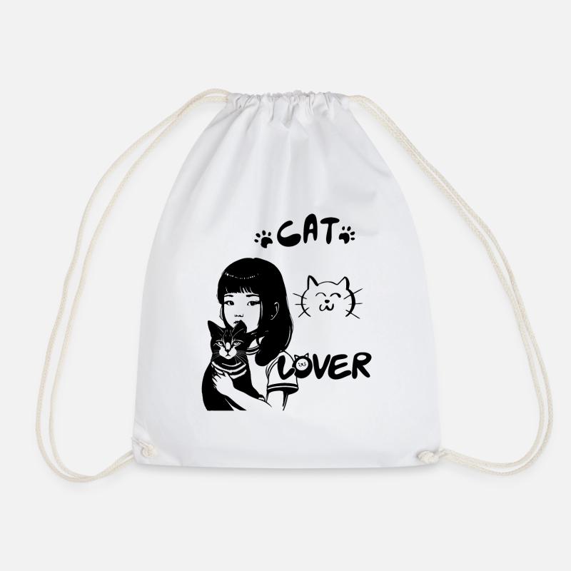 CAT LOVERS, Meow - Drawstring Bag - white