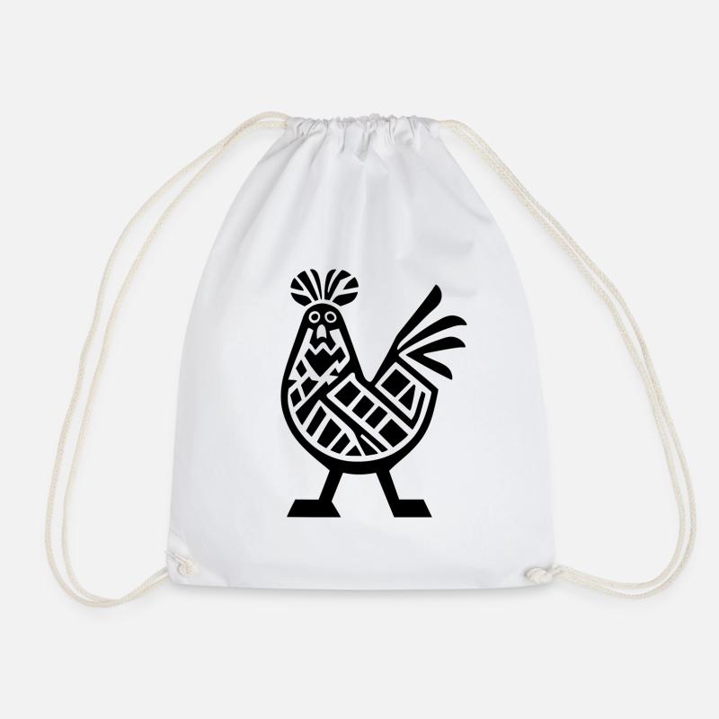 A Silhouette Patterned Chicken - Drawstring Bag - white