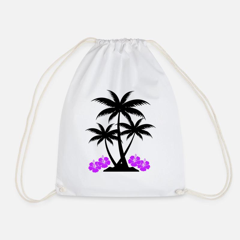 Palm hibiscus - Drawstring Bag - white