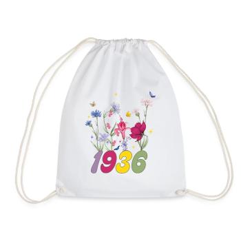 Year of birth 1936 wildflowers - Drawstring Bag - white - Front