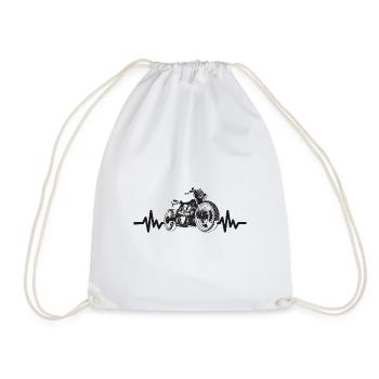 Heartbeat Motorcycle - Biker - Chopper - Freedom - Drawstring Bag - white - Front