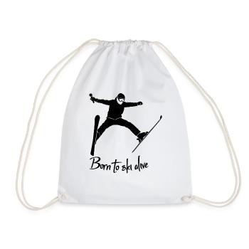 born to ski alive noir - Drawstring Bag - white - Front