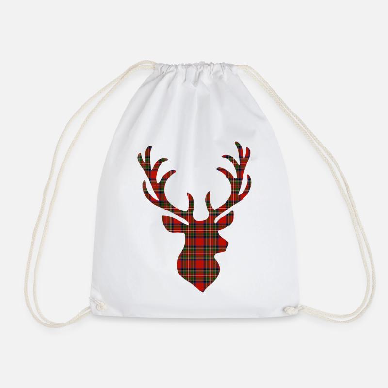 Red tartan deer - Drawstring Bag - white