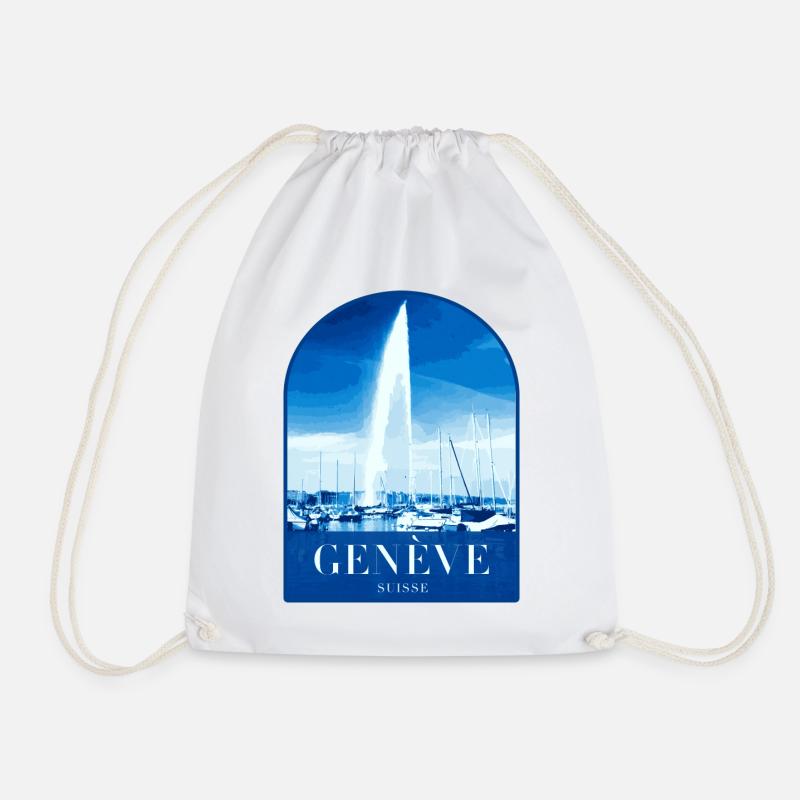 Geneva JetdEau Harbour Motif - Drawstring Bag - white