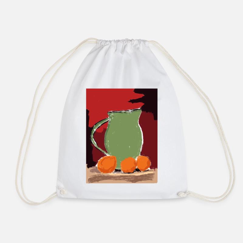 Artful Still Life Pitcher with Oranges - Drawstring Bag - white