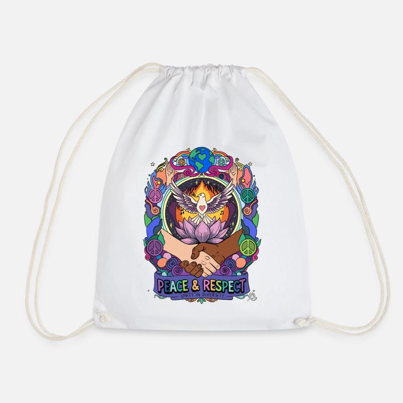 Peace and respect: unity in diversity - Drawstring Bag - white