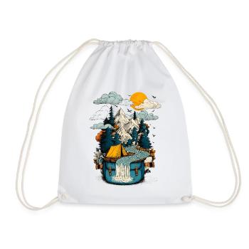 Mountain Lake Path - Camping Backpacker Motif - Drawstring Bag - white - Front
