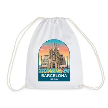 Barcelona Spain Vintage Travel Poster - Drawstring Bag - white - Front