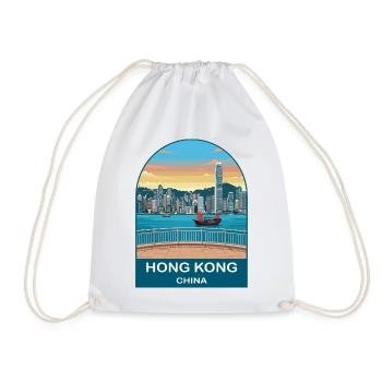 Hongkong Victoria Harbour Vintage-Reiseplakat - Turnbeutel - Weiß - Vorne
