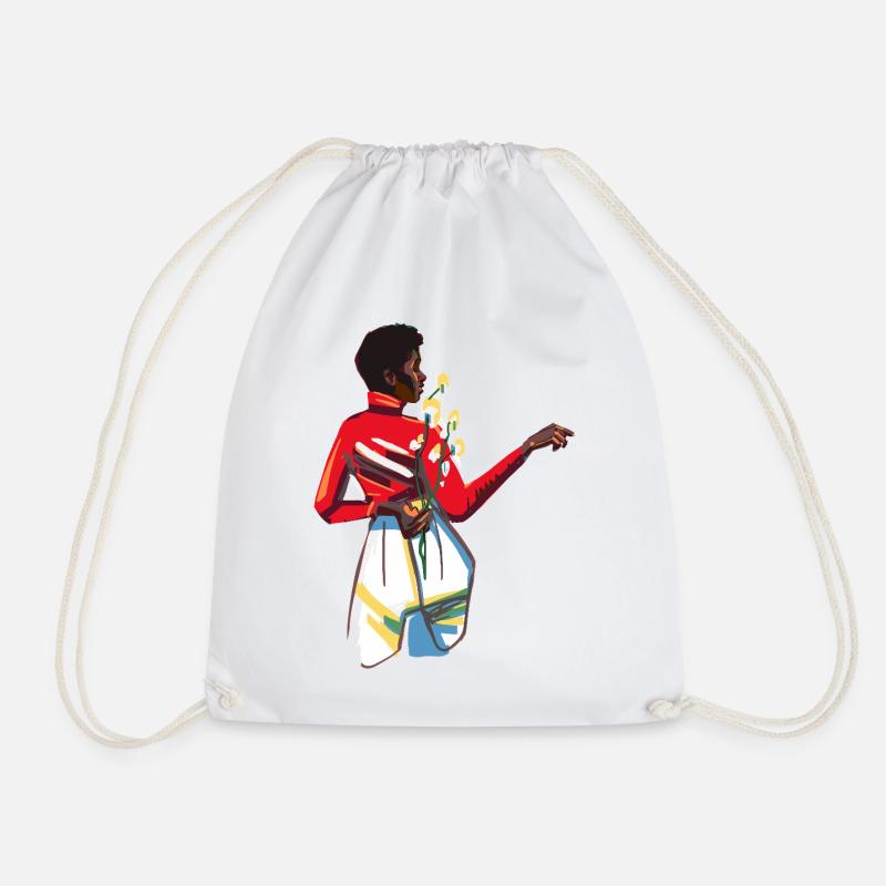 Lady with flowers - Drawstring Bag - white