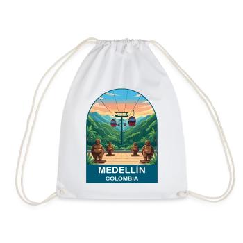 Medellin Colombia Botero & Metrocable Travel Art - Drawstring Bag - white - Front