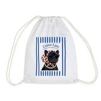 French Bulldog Came Late Retro Humor - Drawstring Bag - white - Front