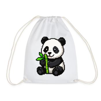 Pixel Panda with Bamboo - Drawstring Bag - white - Front