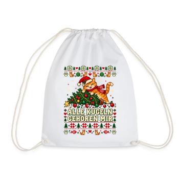 Weihnachtskatze - Alle Kugeln gehören mir - Turnbeutel - Weiß - Vorne