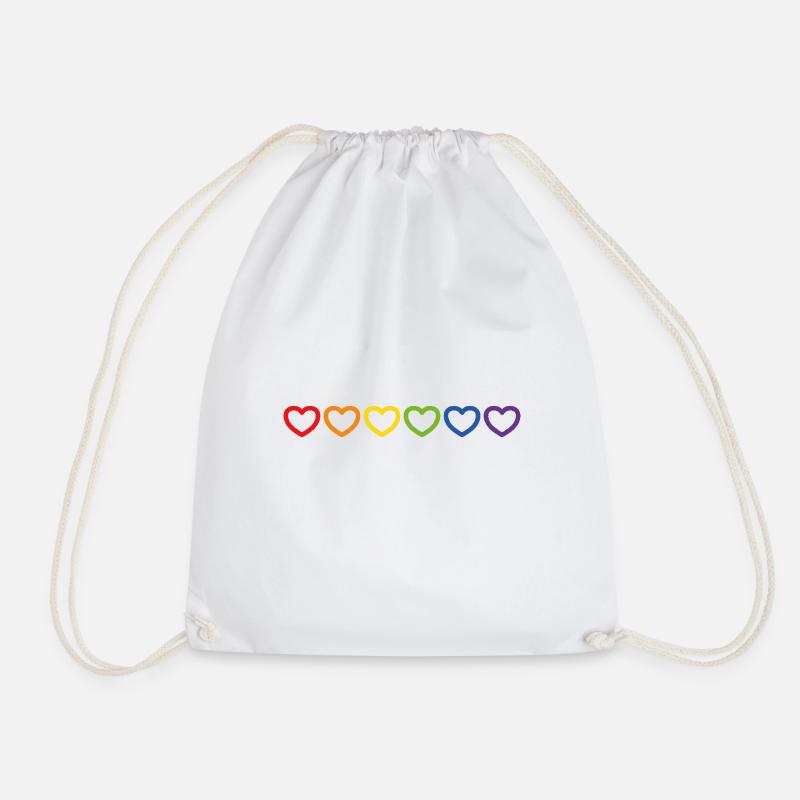 Rainbow Hearts LGBTQ LGBT gay pride - Drawstring Bag - white