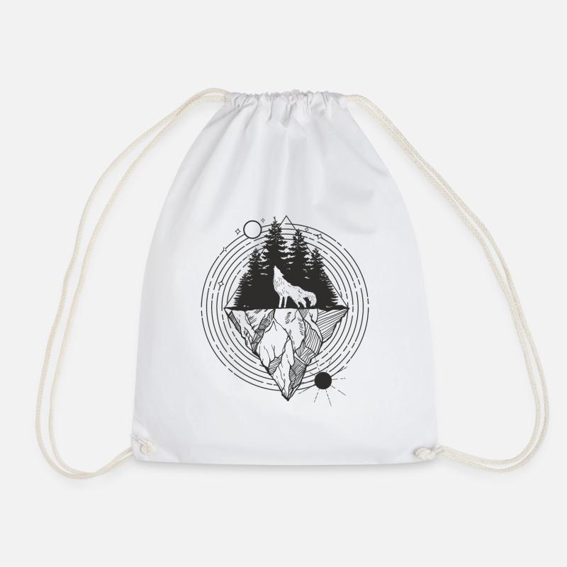 Explore Nature Animals Series Wolf YIN YANG 01 - Drawstring Bag - white