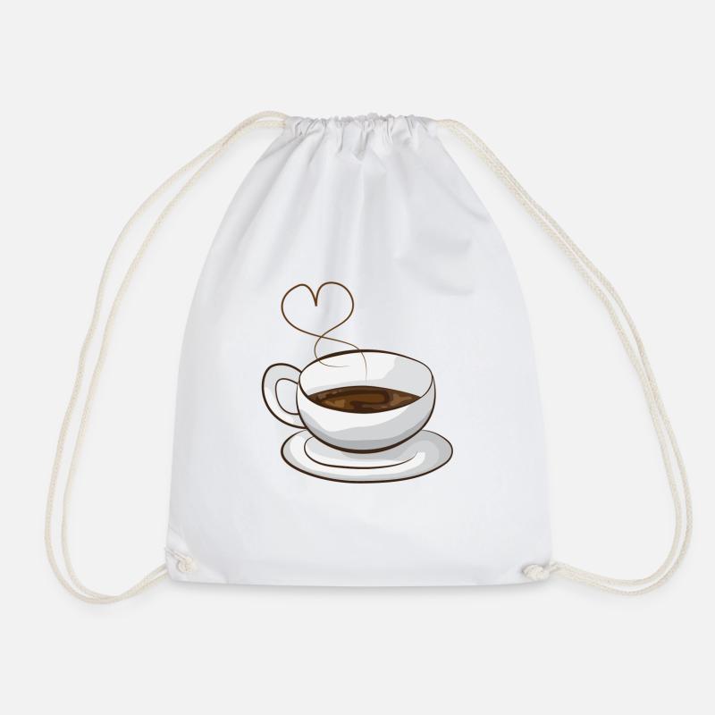 Heart coffee cartoon - Drawstring Bag - white