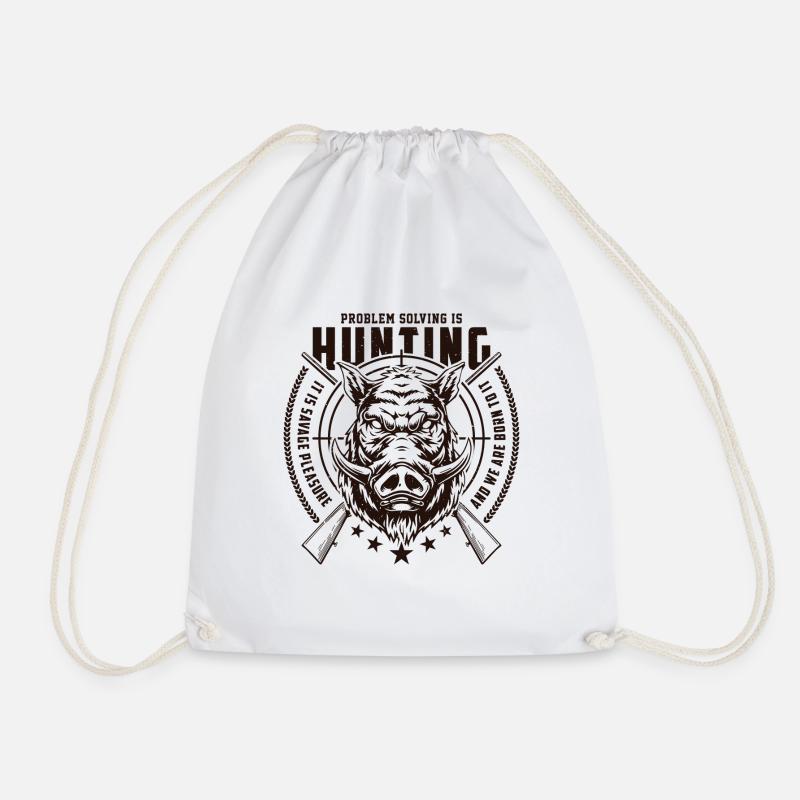 PROBLEM SOLVING IS HUNTING - Drawstring Bag - white