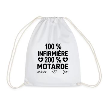 100 % infirmière 200 % motarde - cadeau - Sac de sport léger - blanc - Devant