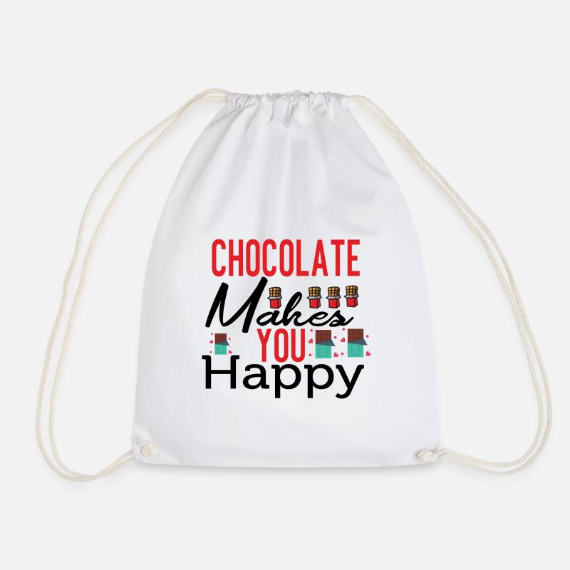 Chocolate Makes Me Happy - Drawstring Bag - white