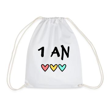 1 AN. 1er ANNIVERSAIRE. ANNIVERSAIRE 1 AN. 1 - Sac de sport léger - blanc - Devant