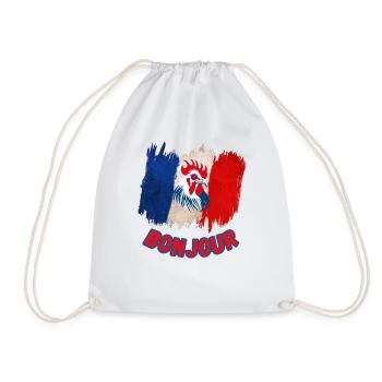 Bonjour France-French Pride Gallic Rooster - Drawstring Bag - white - Front