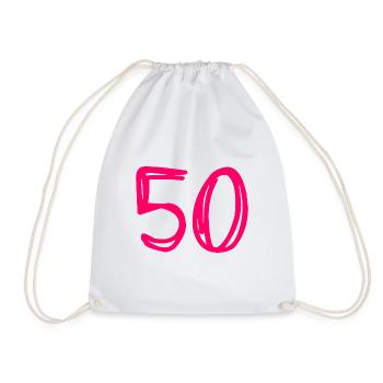 50 YEARS. 50th ANNIVERSARY. BIRTHDAY 50 YEARS. 50 - Drawstring Bag - white - Front