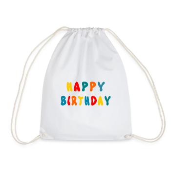 anniversary. HAPPY BIRTHDAY. Happy birthday. - Drawstring Bag - white - Front