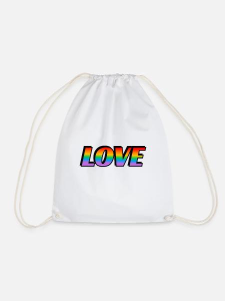 Rainbow text LOVE LGBT Pride Month - Drawstring Bag - white