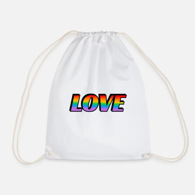 Rainbow text LOVE LGBT Pride Month - Drawstring Bag - white