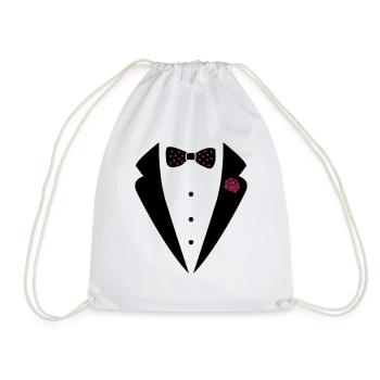 bow_tie_anzug_002 - Drawstring Bag - white - Front