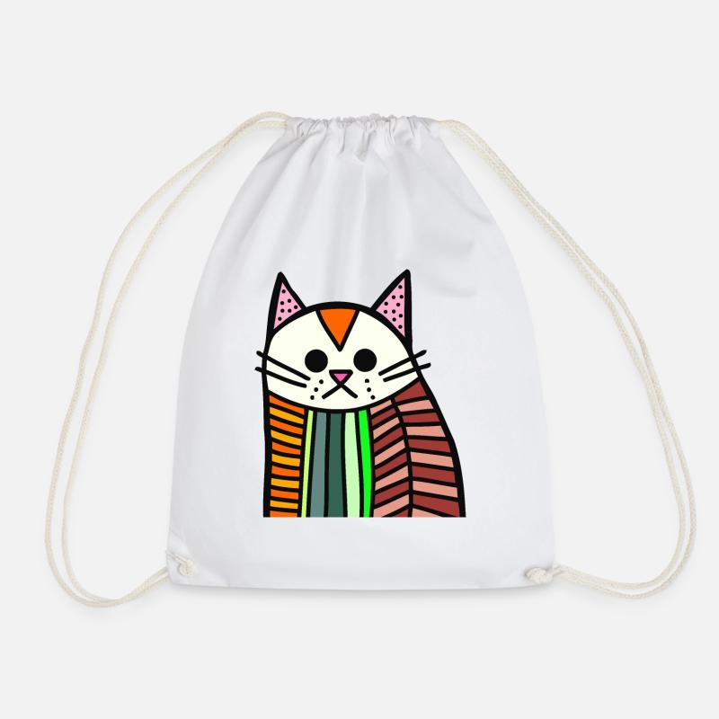 Doodle Cat Portrait - Drawstring Bag - white