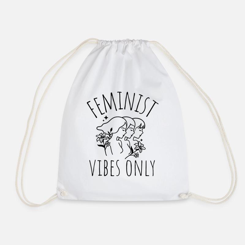 feminist vibes only - Drawstring Bag - white