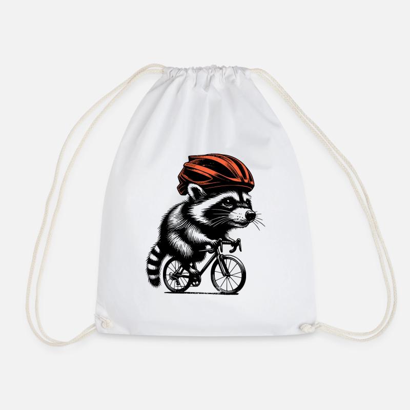 Cycling Raccoon - Drawstring Bag - white