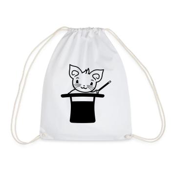 Magical Enchanted Top Hat Wizard Cat - Drawstring Bag - white - Front