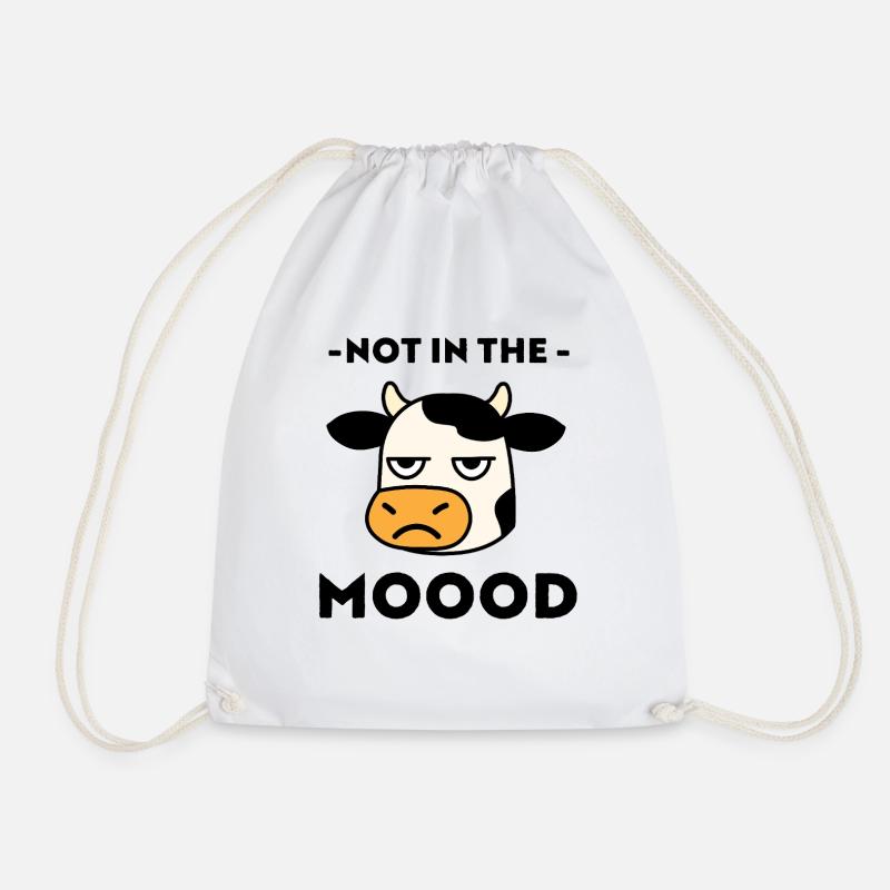 Not in the Mooood – Grumpy Cow with a Pun - Drawstring Bag - white