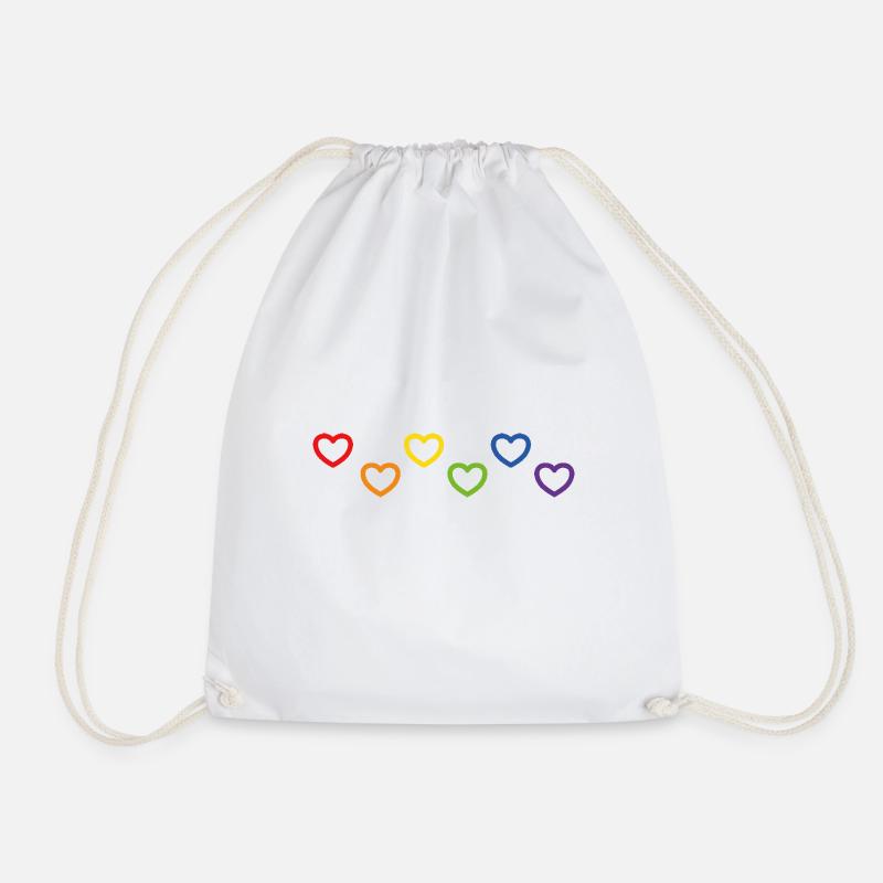 Rainbow Hearts LGBTQ LGBT gay pride - Drawstring Bag - white