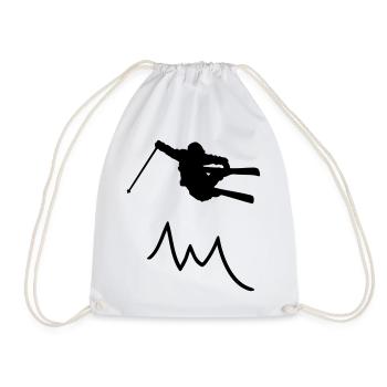 ski jumper contour with mountain II / skier - Drawstring Bag - white - Front