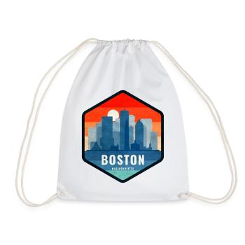 Boston Skyline Retro Badge - Drawstring Bag - white - Front