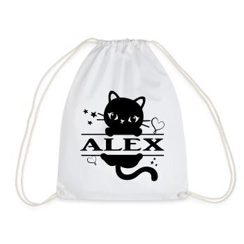 T-Shirt Alex T-Shirt Geschenkidee Katze Katze Katze - Turnbeutel - Weiß - Vorne