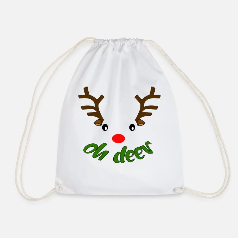 Christmas reindeer saying"oh woe" "oh deer(dier)" - Drawstring Bag - white