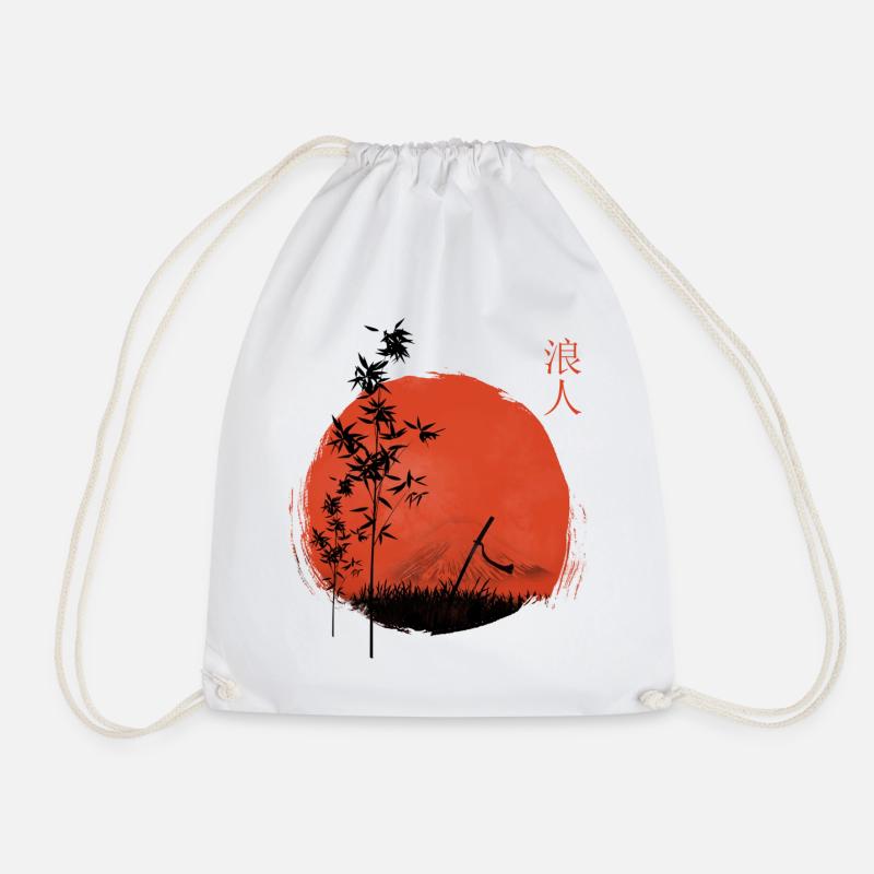 Soleil rouge et bambou avec épée Katana - Sac de sport léger - blanc