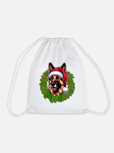 Deutscher Schäferhund & Weihnachtsmütze Hunde - Turnbeutel - Weiß